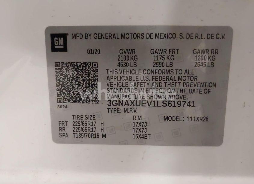 Photo 9 of 2020 Chevrolet Equinox AWD LT 1.5L TURBO (VIN 3GNAXUEV1LS619741)