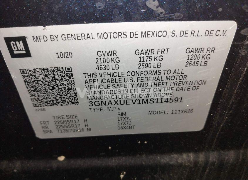 Photo 9 of 2021 Chevrolet Equinox AWD LT (VIN 3GNAXUEV1MS114591)