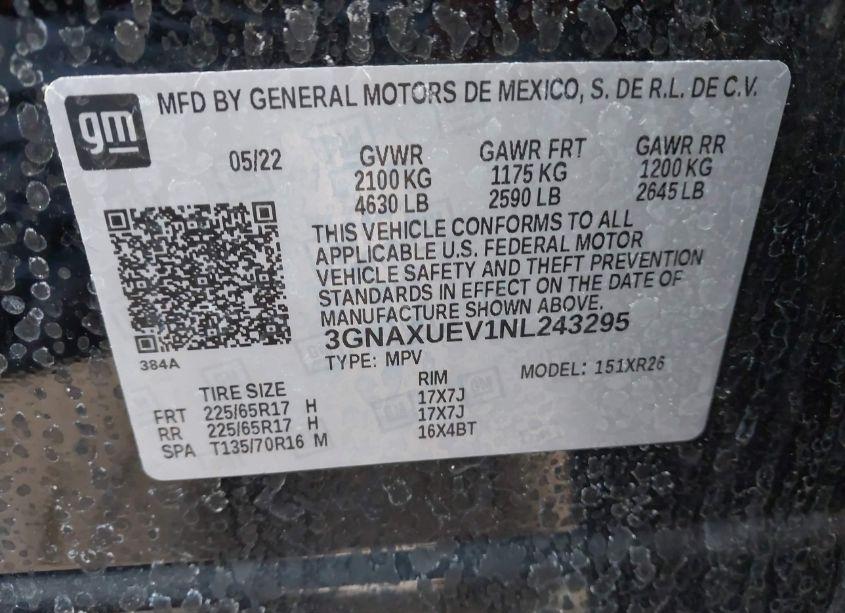 Photo 9 of 2022 Chevrolet Equinox AWD LT (VIN 3GNAXUEV1NL243295)