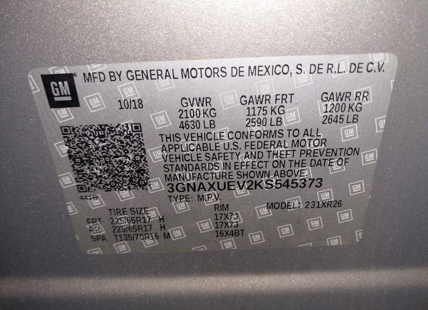 Photo 9 of 2019 Chevrolet Equinox LT (VIN 3GNAXUEV2KS545373)