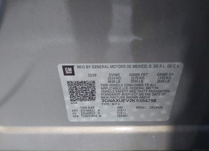 Photo 9 of 2019 Chevrolet Equinox LT (VIN 3GNAXUEV2KS554798)