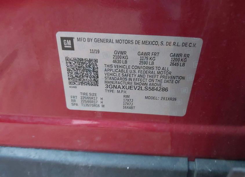 Photo 9 of 2020 Chevrolet Equinox AWD LT 1.5L TURBO (VIN 3GNAXUEV2LS584286)