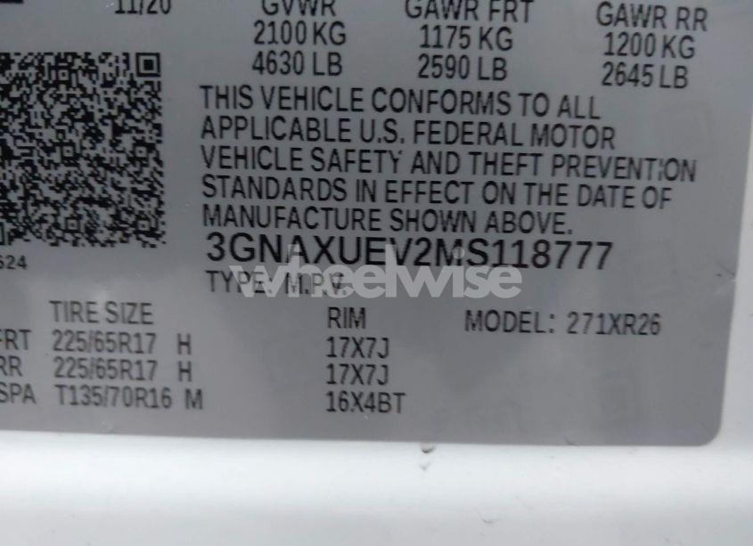 Photo 9 of 2021 Chevrolet Equinox AWD LT (VIN 3GNAXUEV2MS118777)