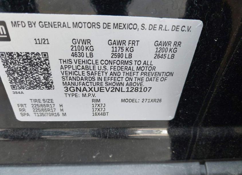 Photo 9 of 2022 Chevrolet Equinox AWD LT (VIN 3GNAXUEV2NL128107)
