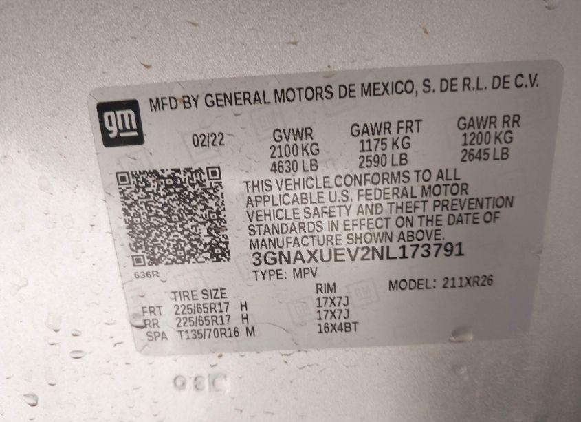 Photo 9 of 2022 Chevrolet Equinox AWD LT (VIN 3GNAXUEV2NL173791)