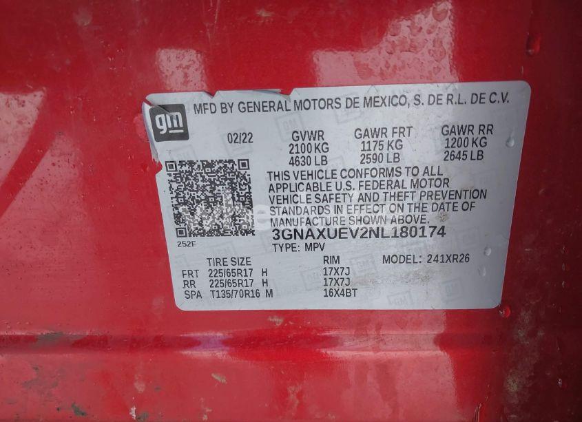 Photo 9 of 2022 Chevrolet Equinox AWD LT (VIN 3GNAXUEV2NL180174)