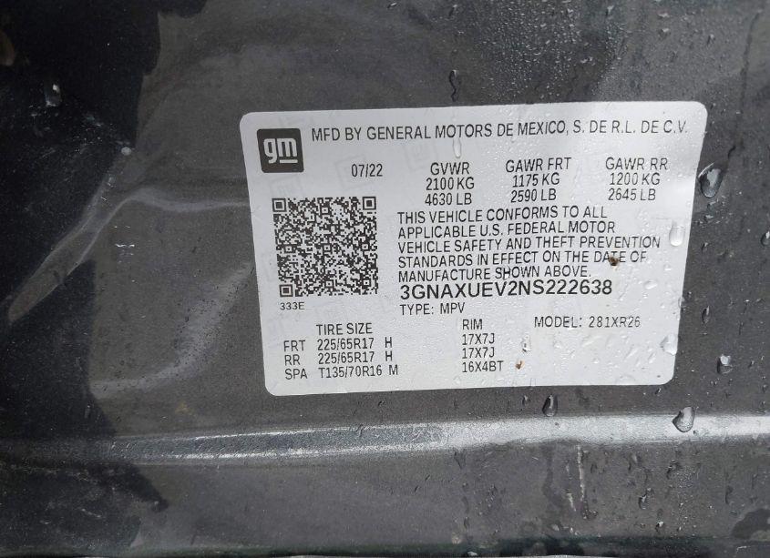 Photo 9 of 2022 Chevrolet Equinox AWD LT (VIN 3GNAXUEV2NS222638)