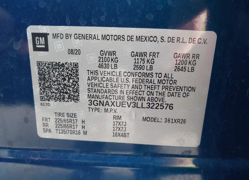 Photo 9 of 2020 Chevrolet Equinox AWD LT 1.5L TURBO (VIN 3GNAXUEV3LL322576)