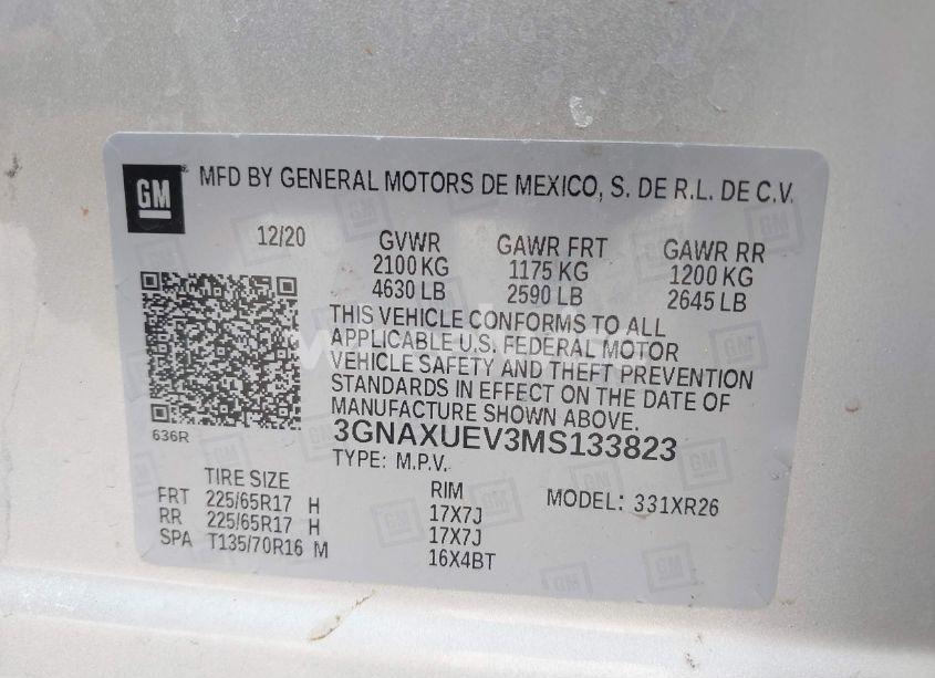 Photo 9 of 2021 Chevrolet Equinox AWD LT (VIN 3GNAXUEV3MS133823)