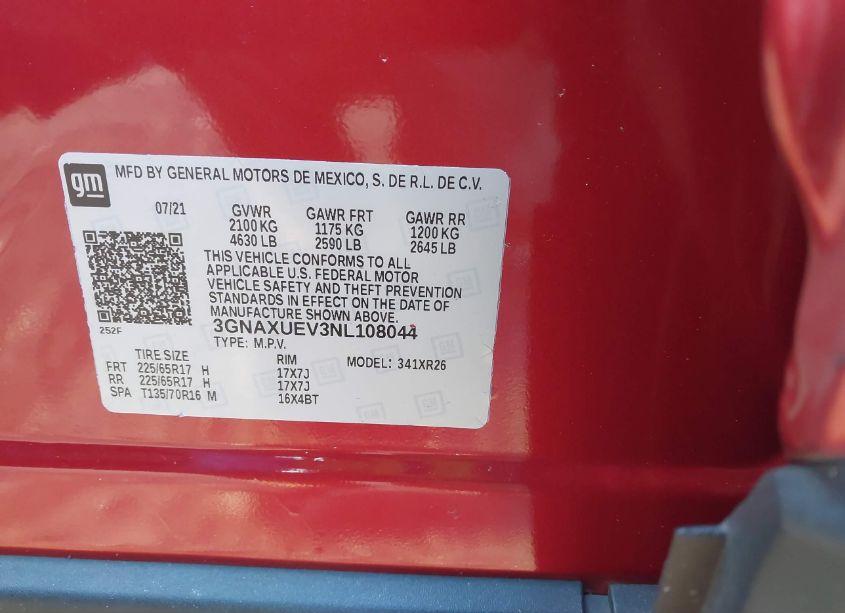 Photo 9 of 2022 Chevrolet Equinox AWD LT (VIN 3GNAXUEV3NL108044)