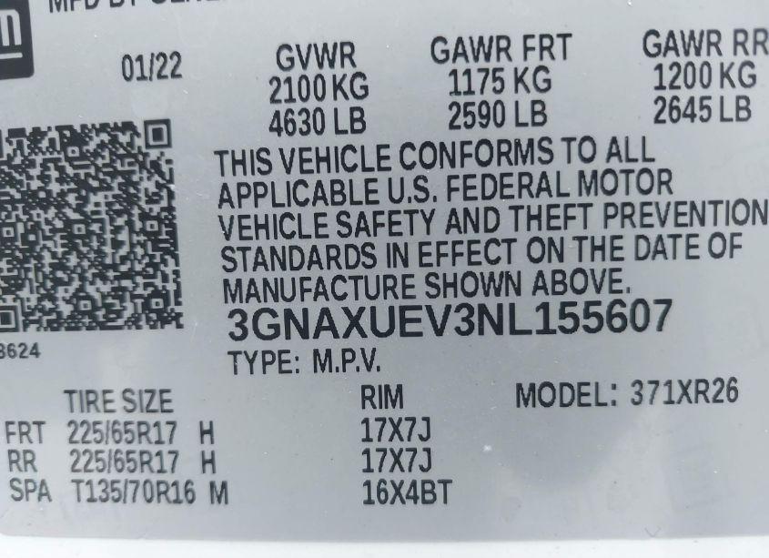 Photo 9 of 2022 Chevrolet Equinox AWD LT (VIN 3GNAXUEV3NL155607)