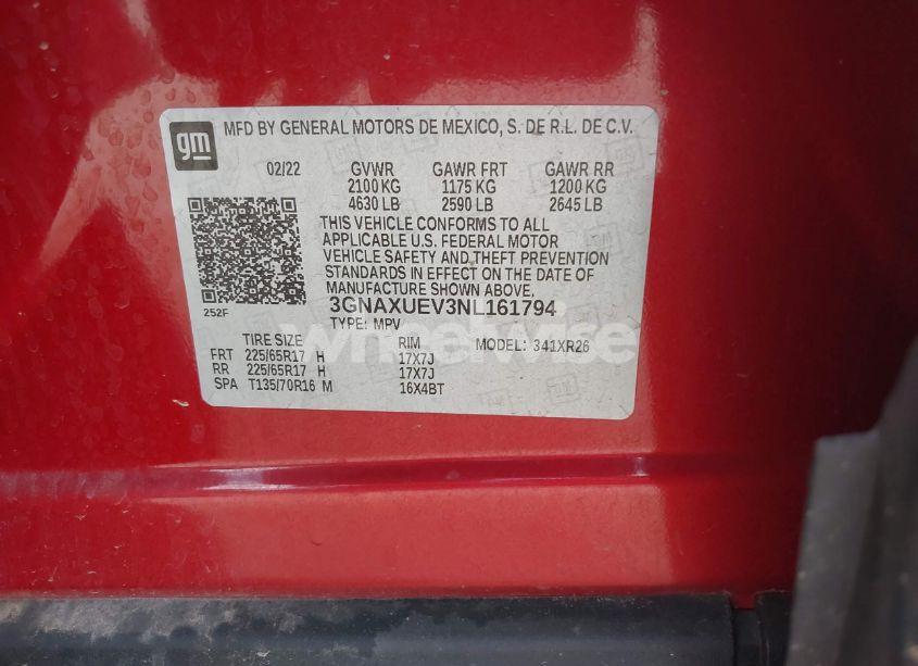 Photo 9 of 2022 Chevrolet Equinox AWD LT (VIN 3GNAXUEV3NL161794)