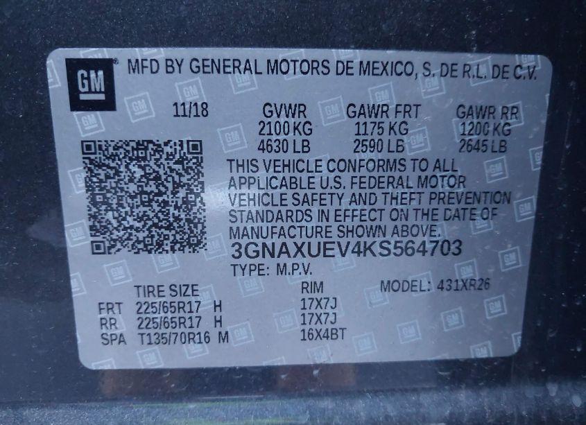 Photo 9 of 2019 Chevrolet Equinox LT (VIN 3GNAXUEV4KS564703)