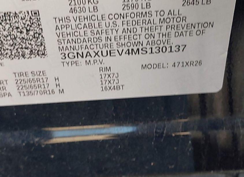 Photo 9 of 2021 Chevrolet Equinox AWD LT (VIN 3GNAXUEV4MS130137)