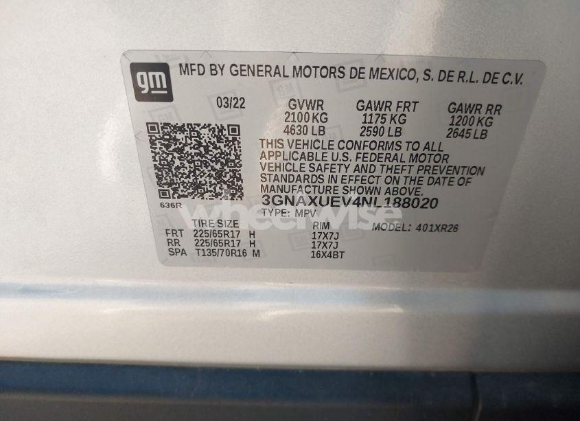 Photo 9 of 2022 Chevrolet Equinox AWD LT (VIN 3GNAXUEV4NL188020)