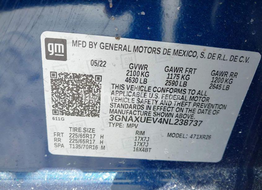 Photo 9 of 2022 Chevrolet Equinox AWD LT (VIN 3GNAXUEV4NL238737)