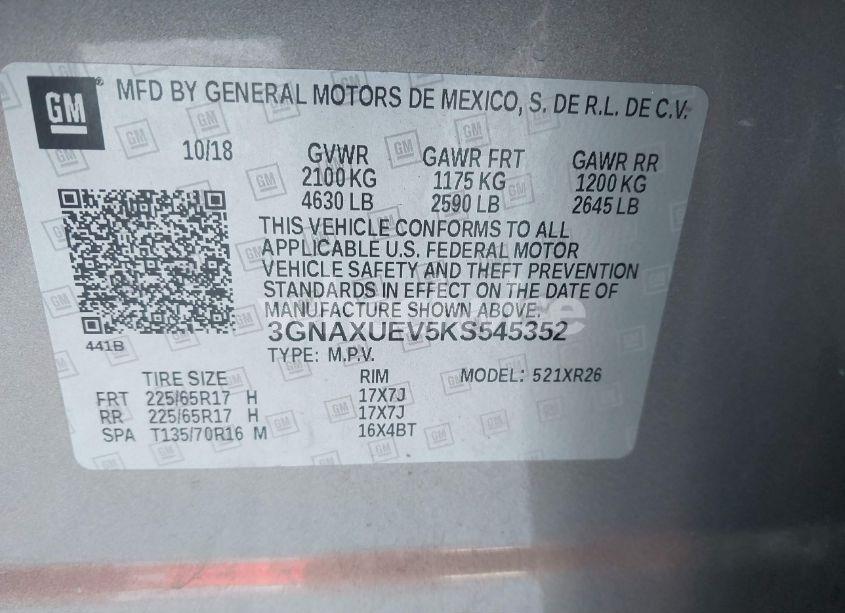 Photo 9 of 2019 Chevrolet Equinox LT (VIN 3GNAXUEV5KS545352)