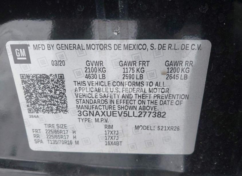 Photo 9 of 2020 Chevrolet Equinox AWD LT 1.5L TURBO (VIN 3GNAXUEV5LL277382)