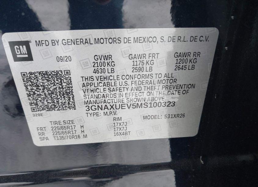 Photo 9 of 2021 Chevrolet Equinox AWD LT (VIN 3GNAXUEV5MS100323)