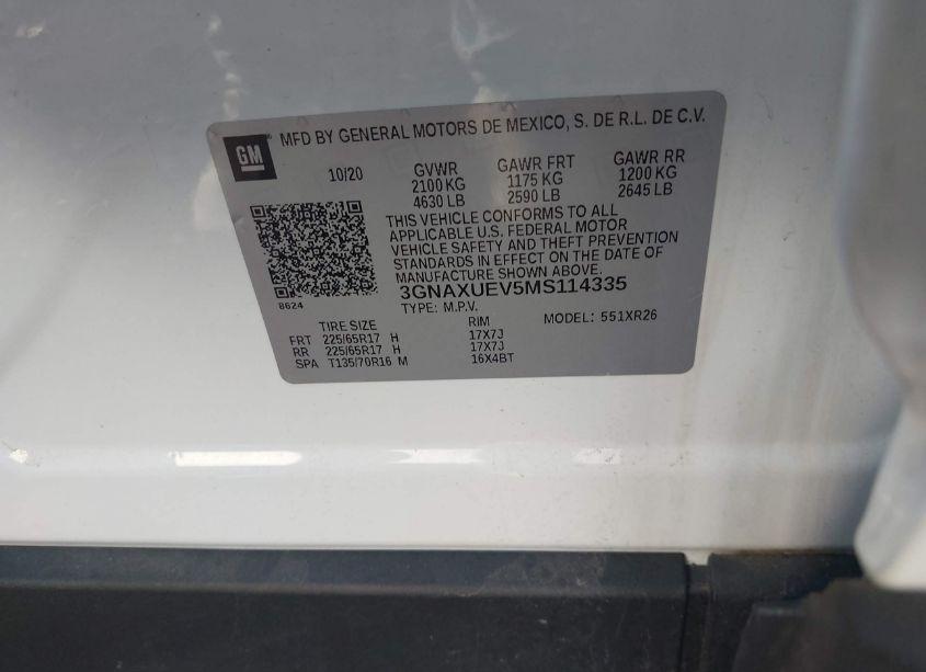 Photo 9 of 2021 Chevrolet Equinox AWD LT (VIN 3GNAXUEV5MS114335)