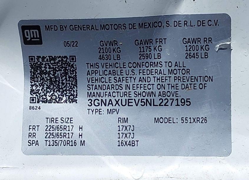 Photo 9 of 2022 Chevrolet Equinox AWD LT (VIN 3GNAXUEV5NL227195)