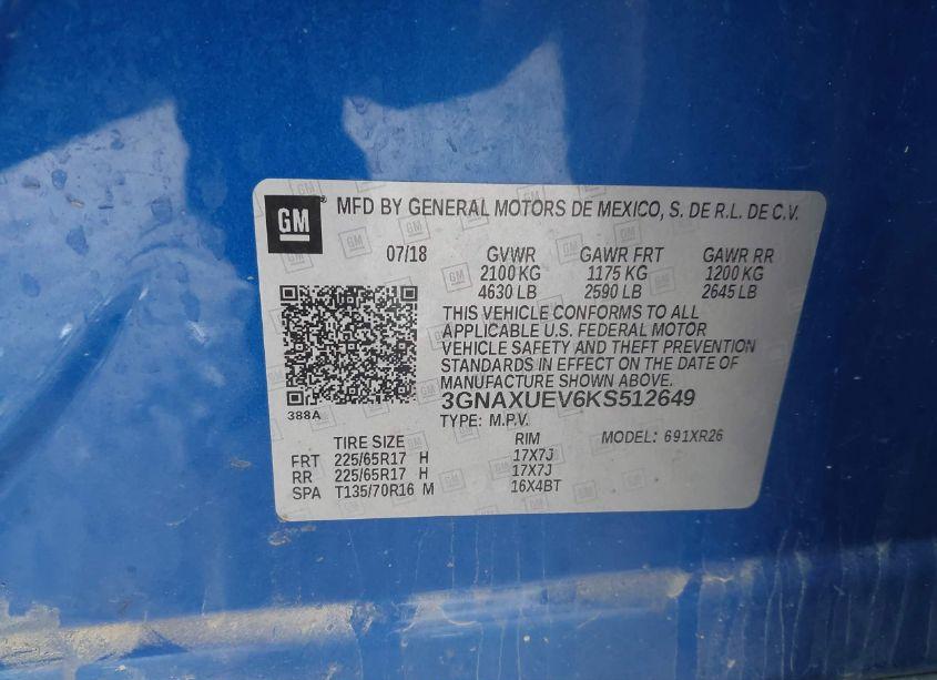 Photo 9 of 2019 Chevrolet Equinox LT (VIN 3GNAXUEV6KS512649)