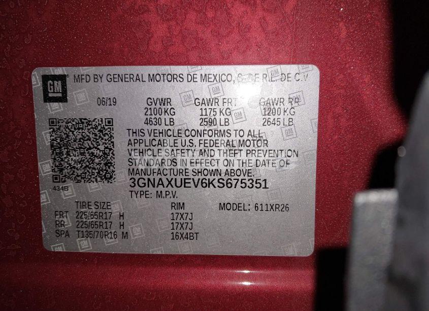 Photo 9 of 2019 Chevrolet Equinox LT (VIN 3GNAXUEV6KS675351)