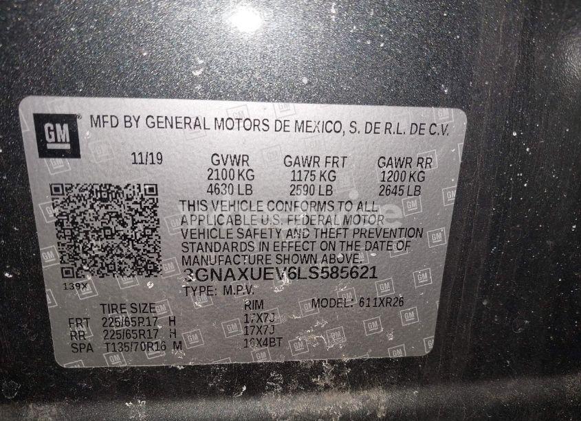 Photo 9 of 2020 Chevrolet Equinox AWD LT 1.5L TURBO (VIN 3GNAXUEV6LS585621)