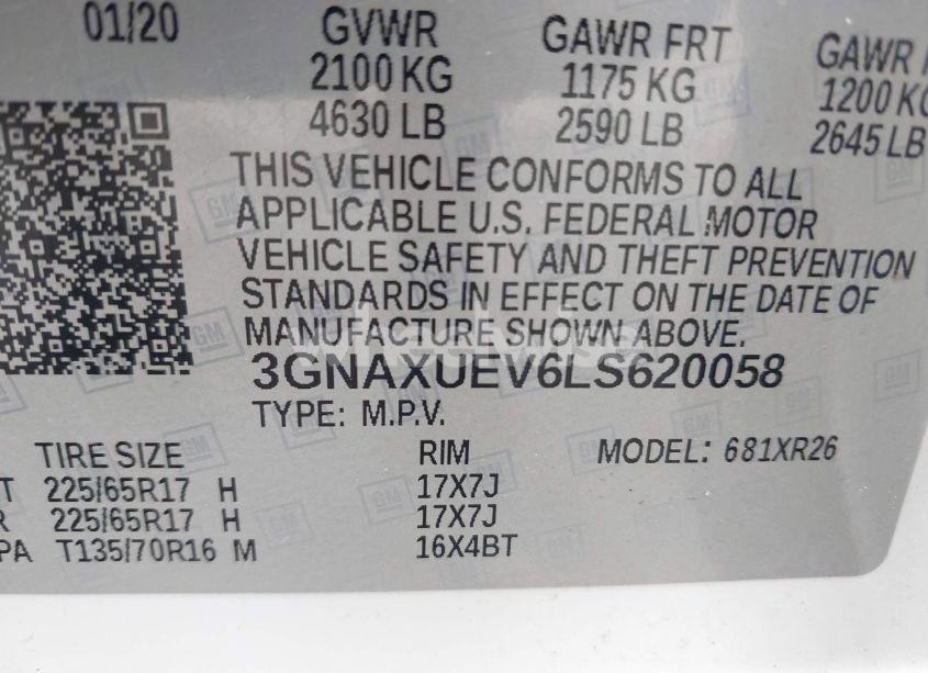 Photo 9 of 2020 Chevrolet Equinox AWD LT 1.5L TURBO (VIN 3GNAXUEV6LS620058)