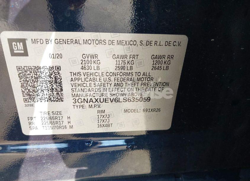 Photo 9 of 2020 Chevrolet Equinox AWD LT 1.5L TURBO (VIN 3GNAXUEV6LS635059)