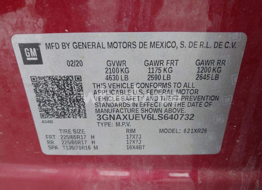 Photo 9 of 2020 Chevrolet Equinox AWD LT 1.5L TURBO (VIN 3GNAXUEV6LS640732)