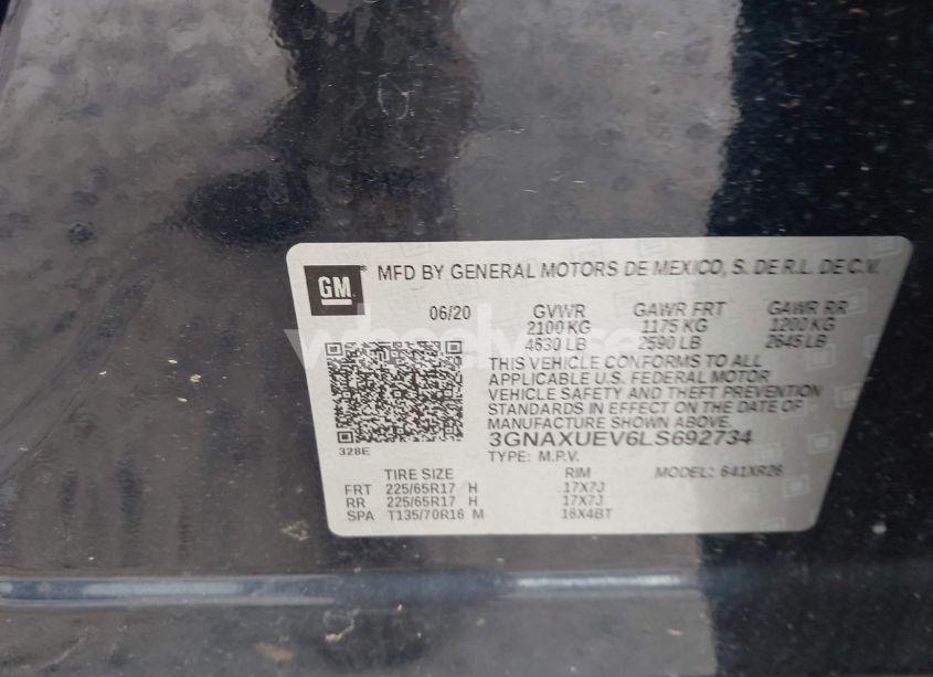 Photo 9 of 2020 Chevrolet Equinox AWD LT 1.5L TURBO (VIN 3GNAXUEV6LS692734)