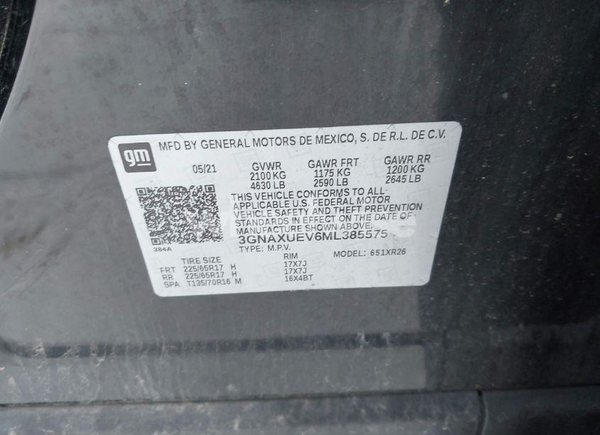 Photo 9 of 2021 Chevrolet Equinox AWD LT (VIN 3GNAXUEV6ML385575)