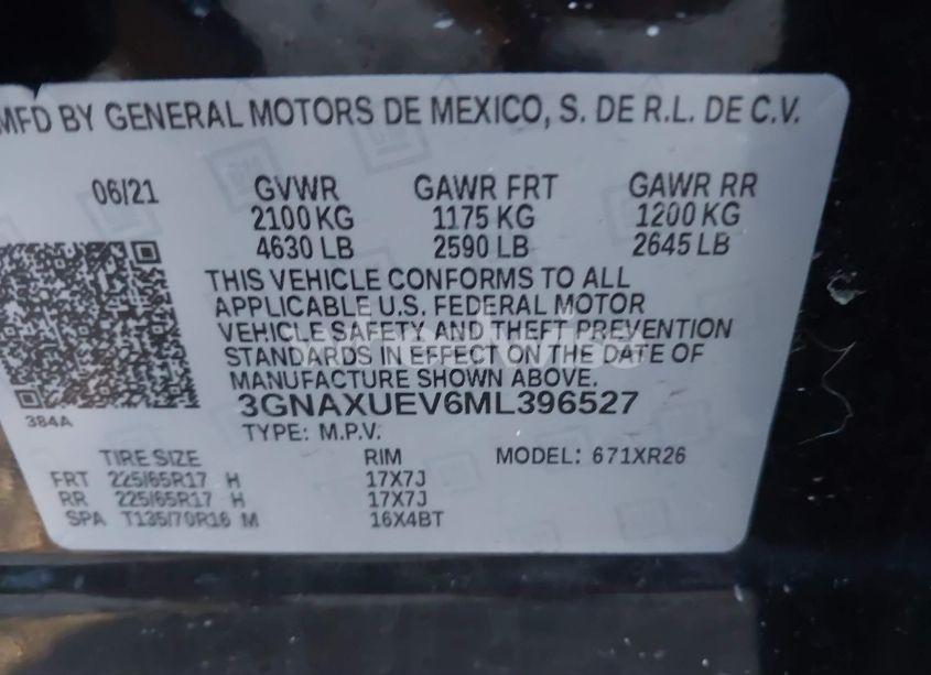 Photo 9 of 2021 Chevrolet Equinox AWD LT (VIN 3GNAXUEV6ML396527)
