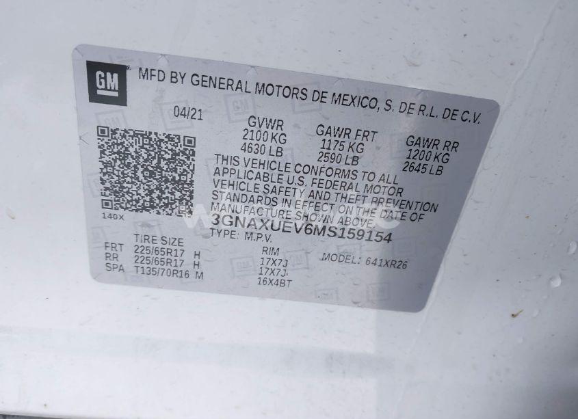 Photo 9 of 2021 Chevrolet Equinox AWD LT (VIN 3GNAXUEV6MS159154)