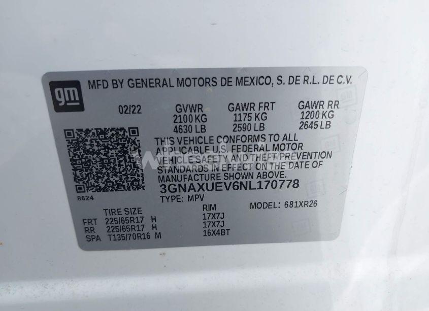 Photo 9 of 2022 Chevrolet Equinox AWD LT (VIN 3GNAXUEV6NL170778)