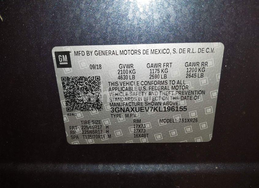 Photo 9 of 2019 Chevrolet Equinox LT (VIN 3GNAXUEV7KL196155)