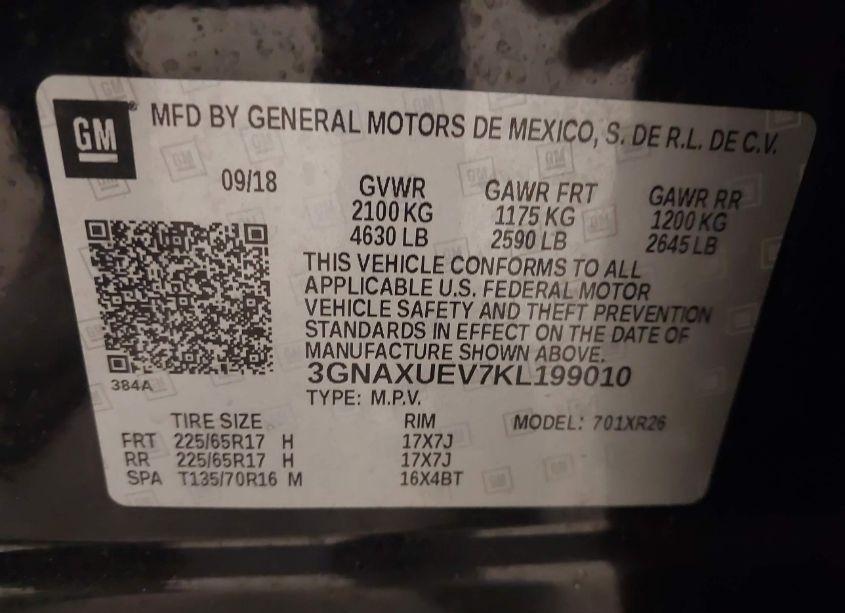 Photo 9 of 2019 Chevrolet Equinox LT (VIN 3GNAXUEV7KL199010)