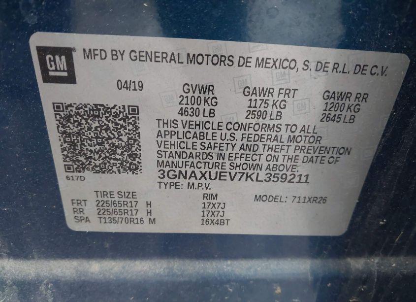 Photo 9 of 2019 Chevrolet Equinox LT (VIN 3GNAXUEV7KL359211)