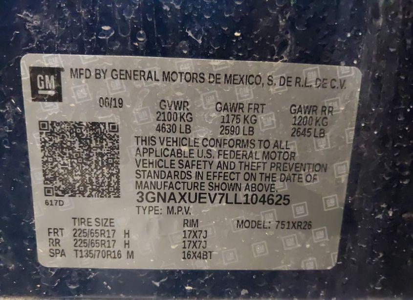 Photo 9 of 2020 Chevrolet Equinox AWD LT 1.5L TURBO (VIN 3GNAXUEV7LL104625)