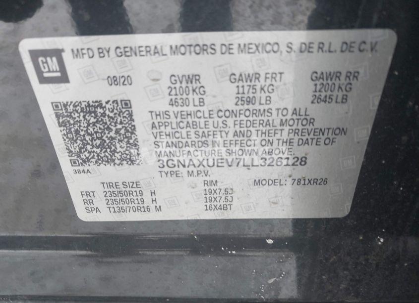 Photo 9 of 2020 Chevrolet Equinox AWD LT 1.5L TURBO (VIN 3GNAXUEV7LL326128)