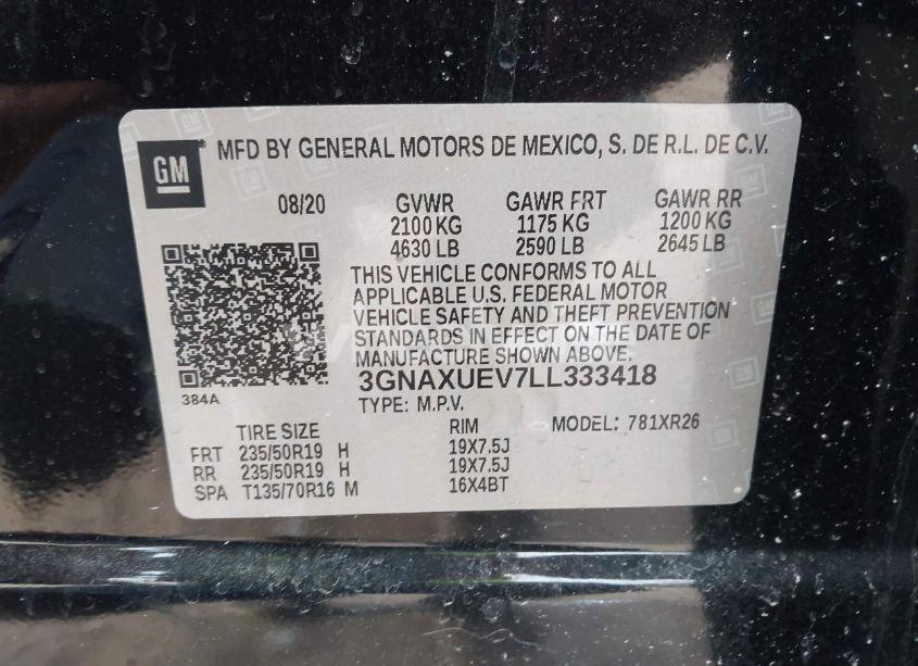 Photo 9 of 2020 Chevrolet Equinox AWD LT 1.5L TURBO (VIN 3GNAXUEV7LL333418)