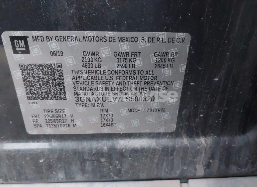 Photo 9 of 2020 Chevrolet Equinox AWD LT 1.5L TURBO (VIN 3GNAXUEV7LS500320)