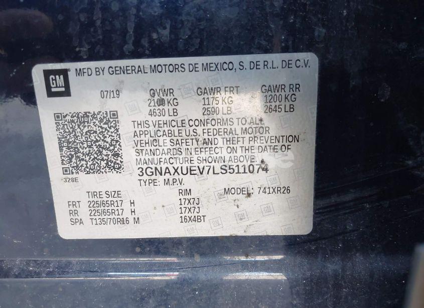 Photo 9 of 2020 Chevrolet Equinox AWD LT 1.5L TURBO (VIN 3GNAXUEV7LS511074)