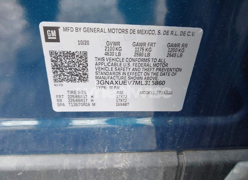 Photo 9 of 2021 Chevrolet Equinox AWD LT (VIN 3GNAXUEV7ML315860)