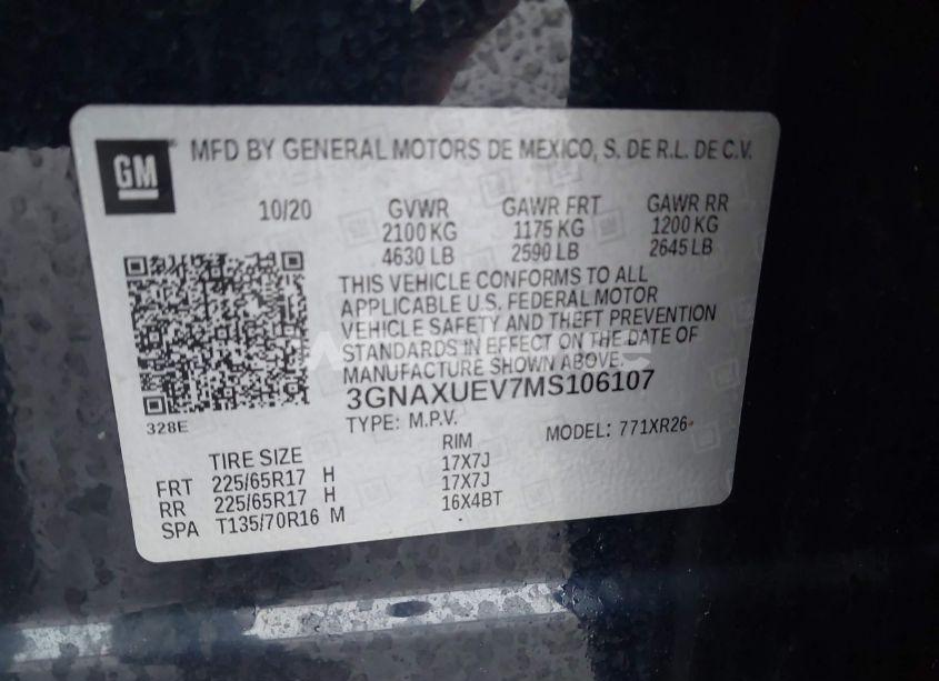 Photo 9 of 2021 Chevrolet Equinox AWD LT (VIN 3GNAXUEV7MS106107)