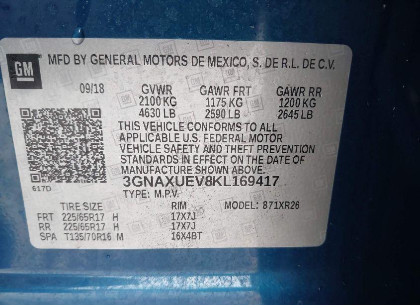 Photo 9 of 2019 Chevrolet Equinox LT (VIN 3GNAXUEV8KL169417)