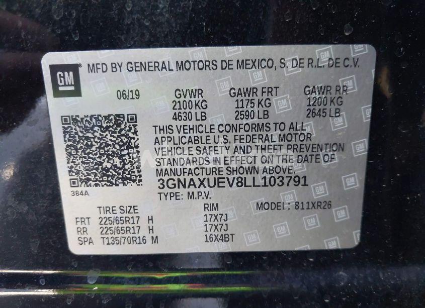 Photo 9 of 2020 Chevrolet Equinox AWD LT 1.5L TURBO (VIN 3GNAXUEV8LL103791)