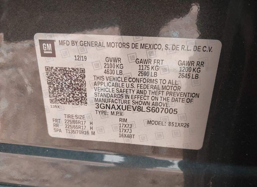 Photo 9 of 2020 Chevrolet Equinox AWD LT 1.5L TURBO (VIN 3GNAXUEV8LS607005)