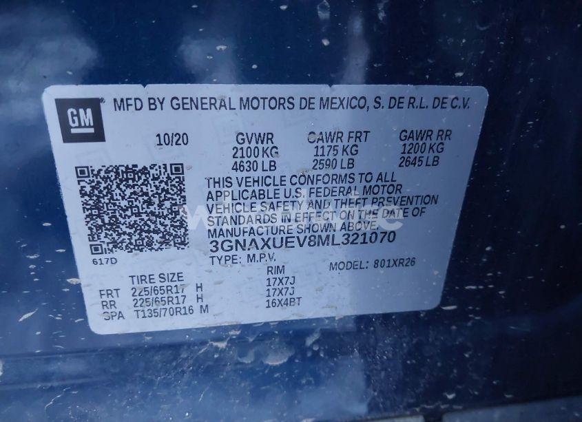 Photo 9 of 2021 Chevrolet Equinox AWD LT (VIN 3GNAXUEV8ML321070)